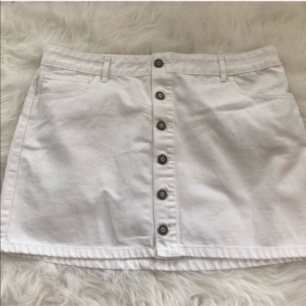 Nwot hollister a line button up jean skirt size 15 white buttons mini skirt 32”